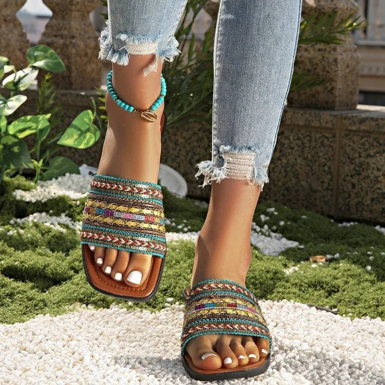 Breathable Bohemian Style Slip-on Peep-toe Slippers - VAleG