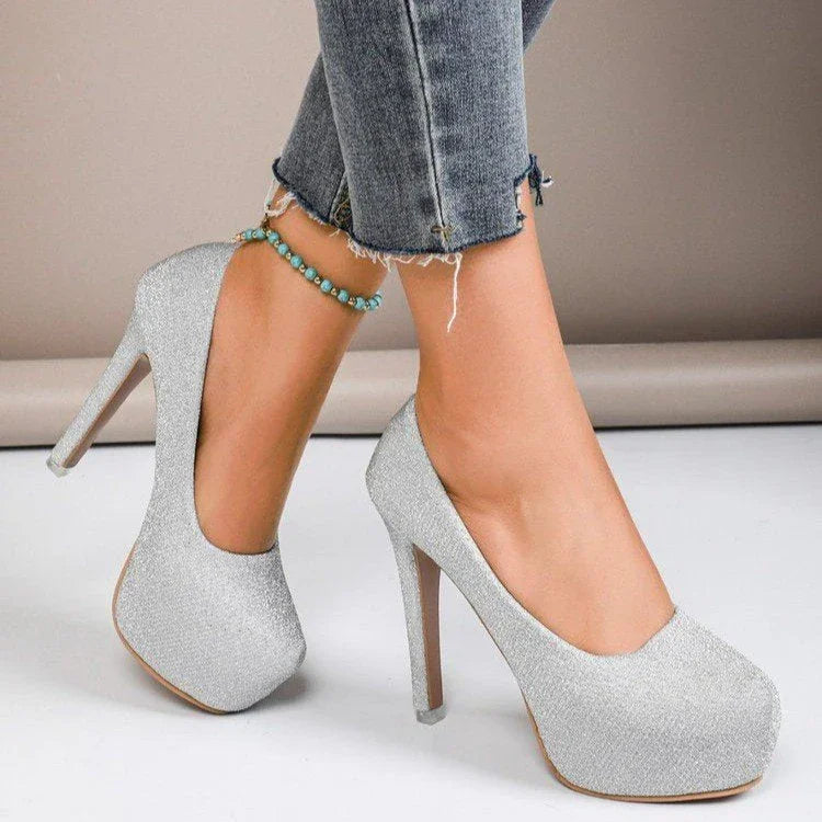 High Heel Stiletto Round Toe Sequin Fashion Nightclub - VAleG