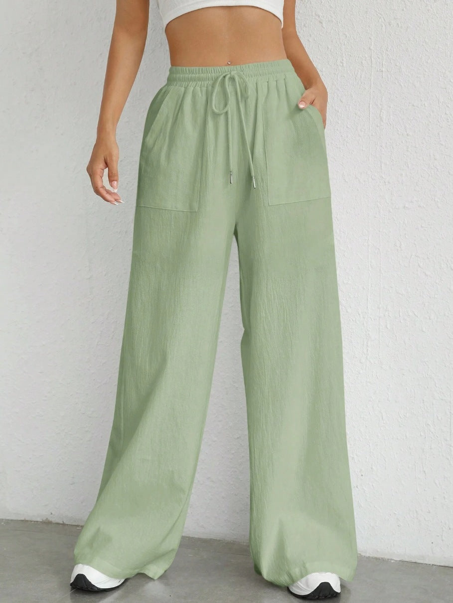Pantaloni casual da donna con coulisse a tinta unita con tasca dritta