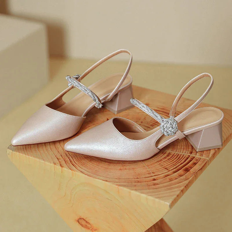 Chunky Heel Silver With Pointed Toe High Heels - VAleG