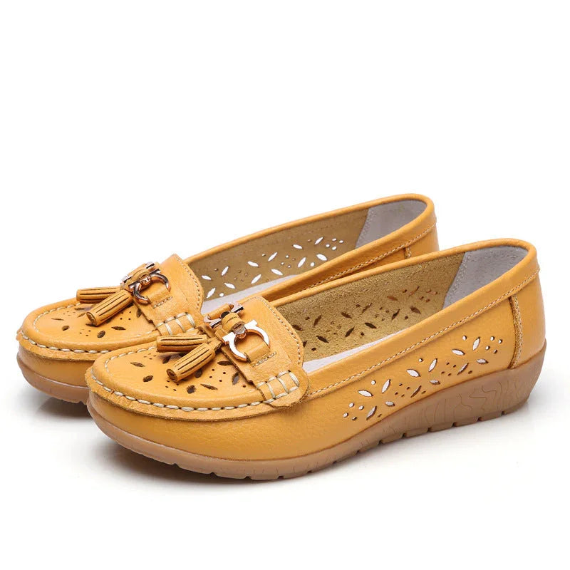 Women's Hollow Leather Shoes Soft Bottom Wedge Hole - VAleG