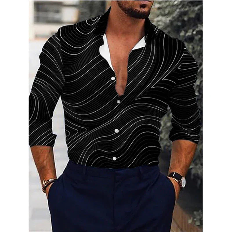 Men's Gradient 3D Printed Long-sleeved Shirt - VAleG