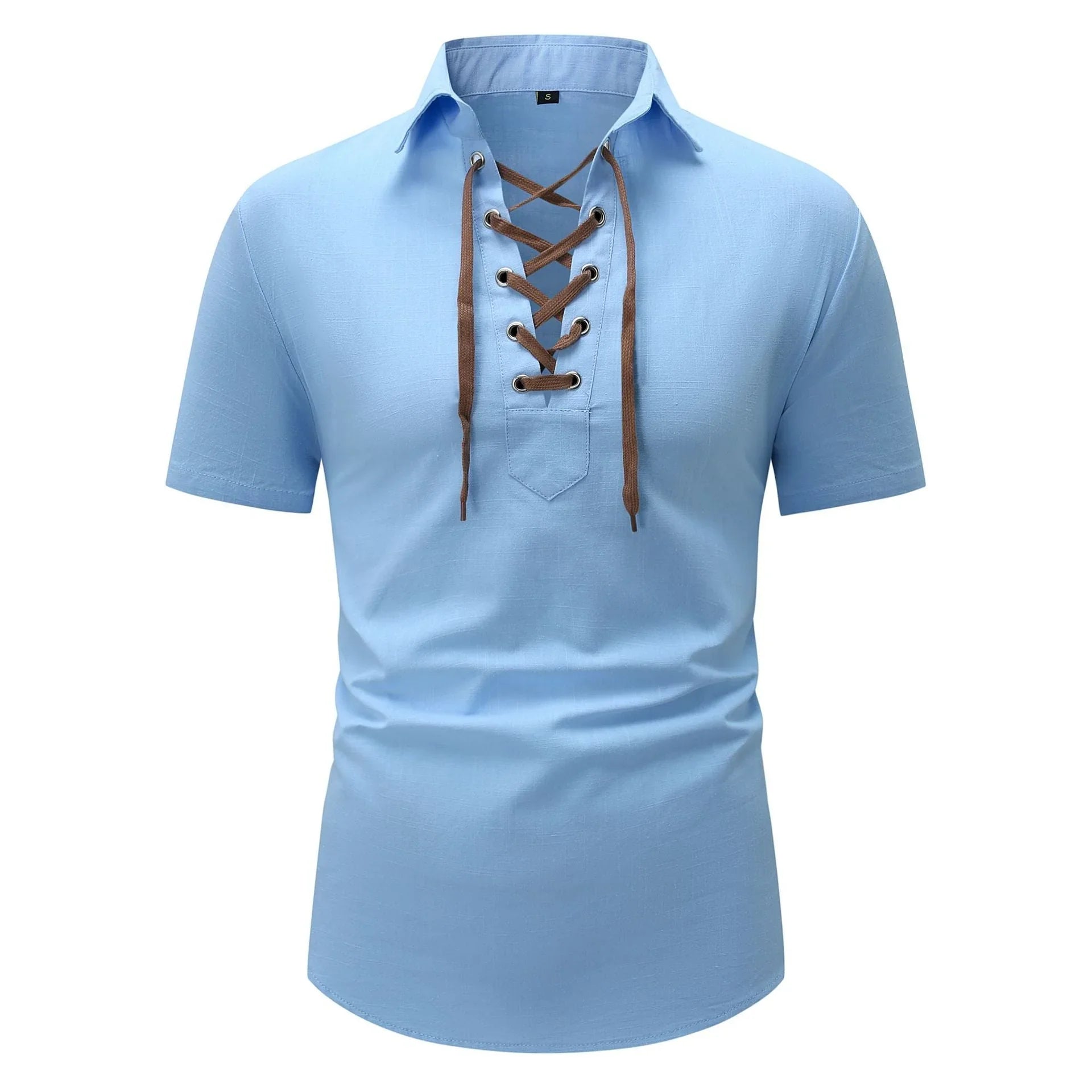 European And American Men's Cotton And Linen Lapel Loose V-neck Lace Shirt - VAleG