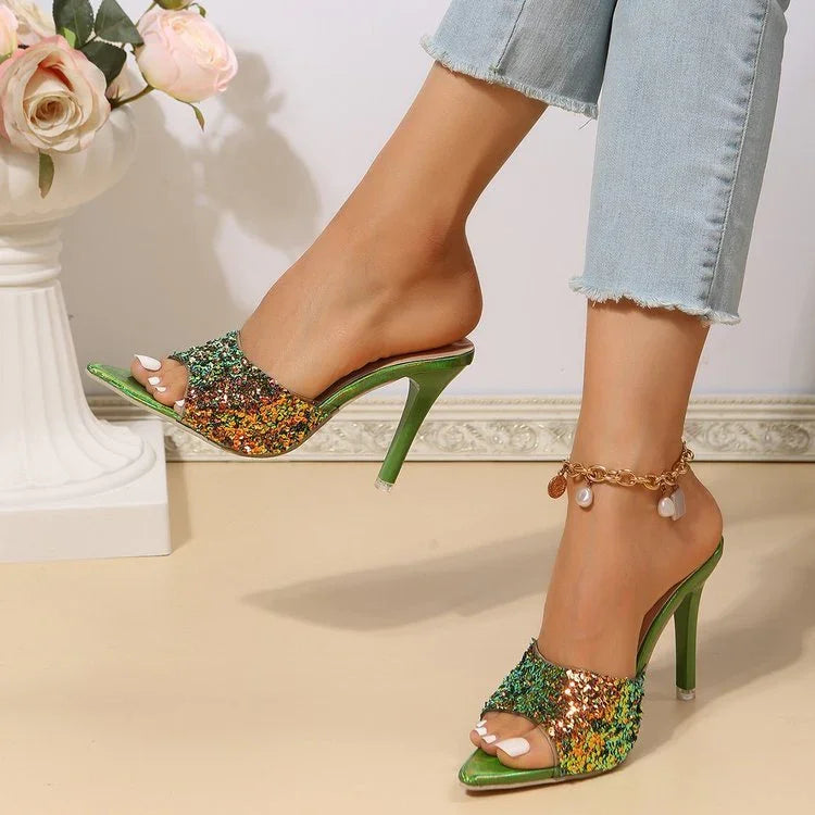 European And American Style Sequin High Heels Sandals - VAleG