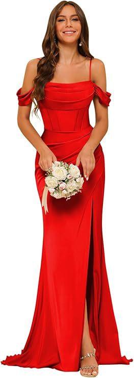Off-the-shoulder Satin Bridesmaid Corset Ball Gown - VAleG