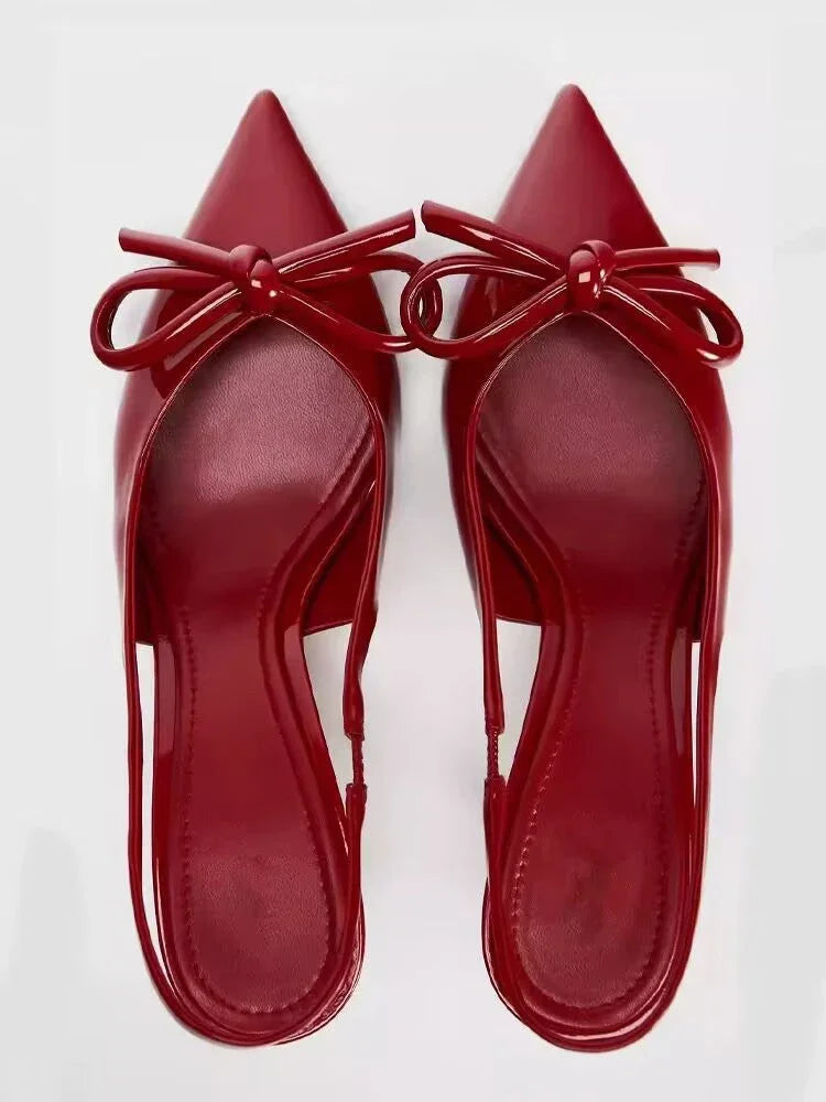 Solid Color Closed Toe Bow Stiletto Heel Pointed-toe Fashion High Heel Sandals For Women - VAleG