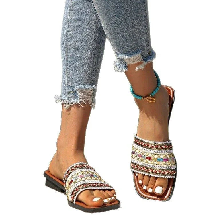 Breathable Bohemian Style Slip-on Peep-toe Slippers - VAleG
