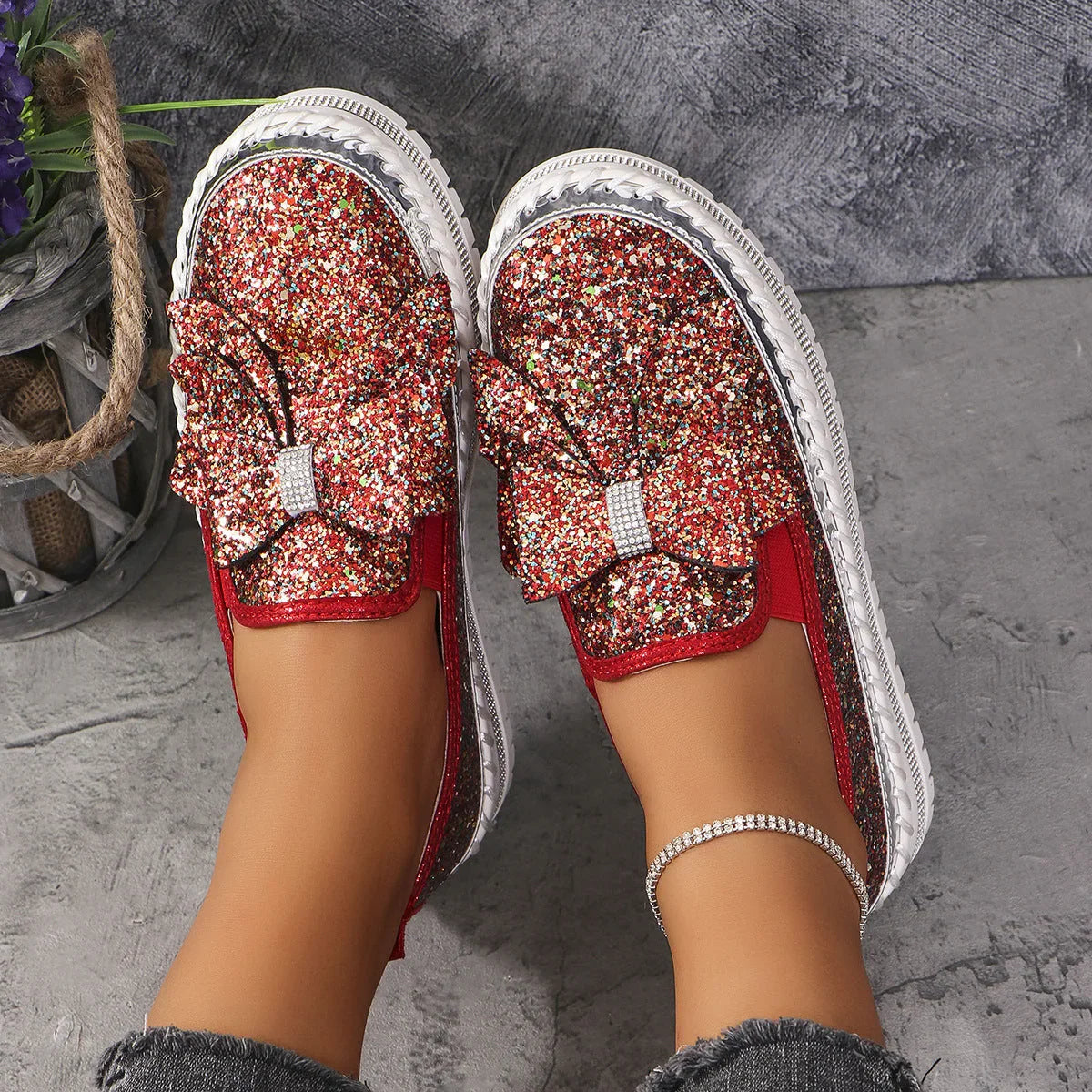 Plus Size Rhinestone Platform Loafers Women - VAleG