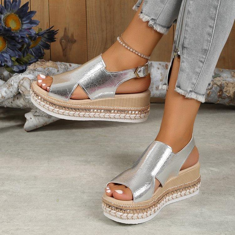Women's Plus Size Rope Bottom Platform Sandals - VAleG
