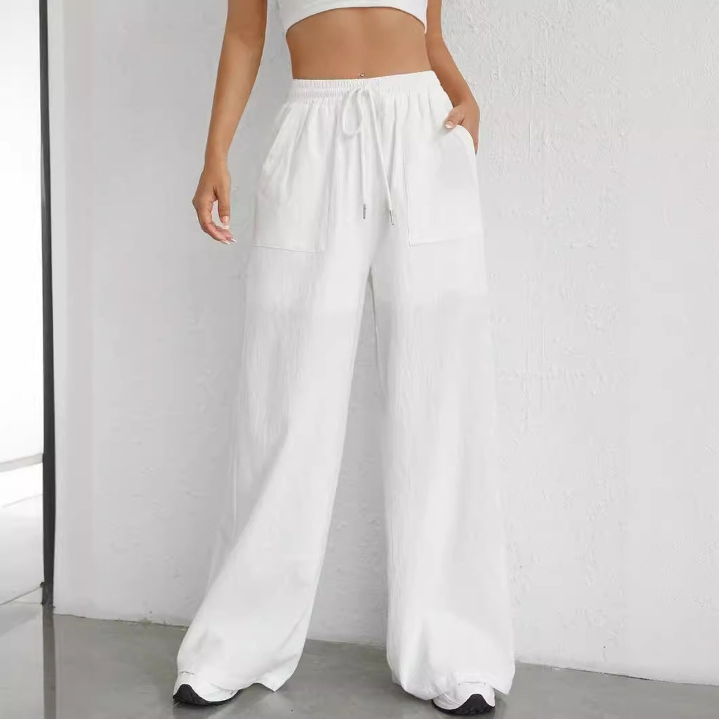 Pantaloni casual da donna con coulisse a tinta unita con tasca dritta