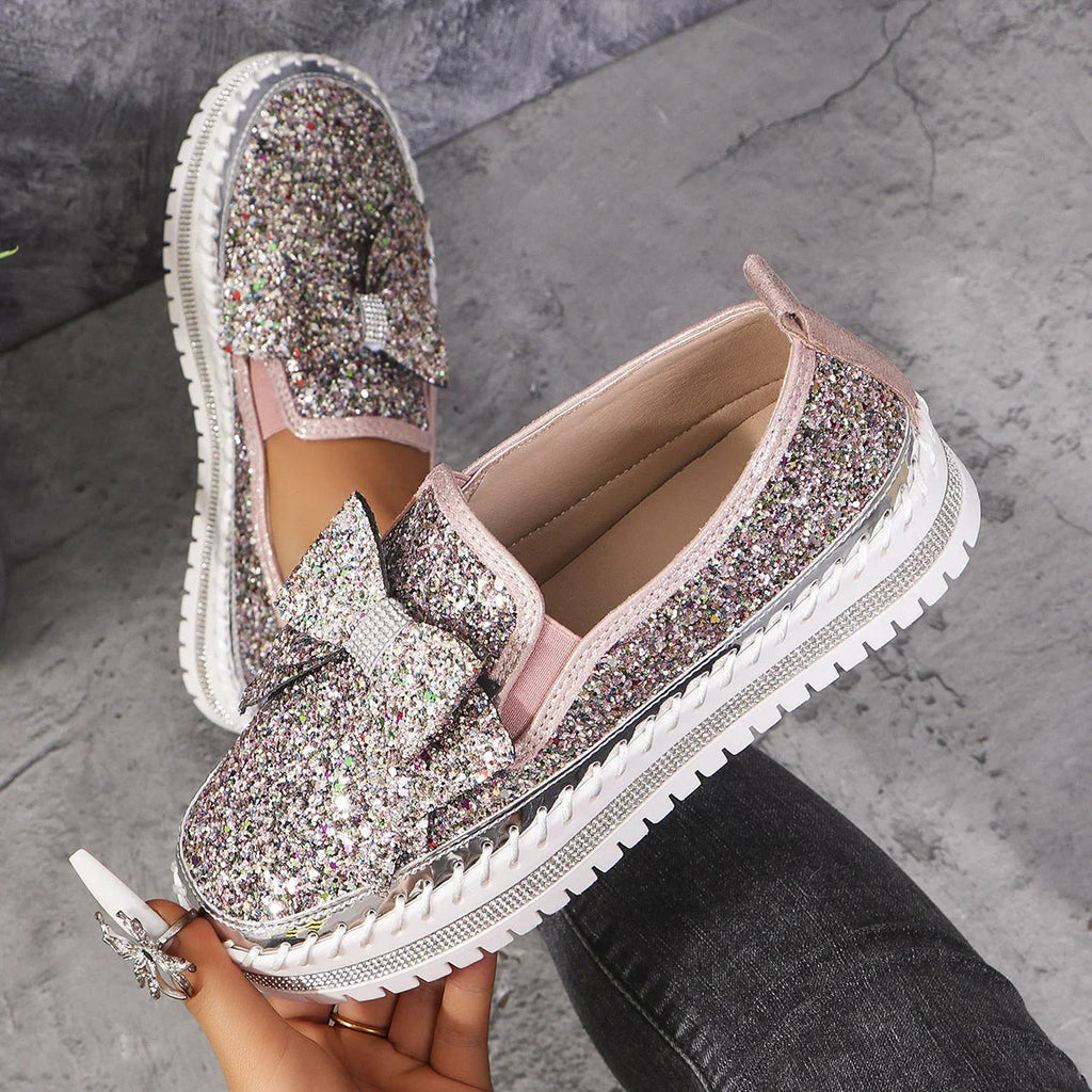 Plus Size Rhinestone Platform Loafers Women - VAleG
