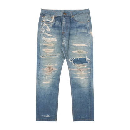Digital Direct Injection Printing Vintage Washed Distressed Straight Jeans - VAleG