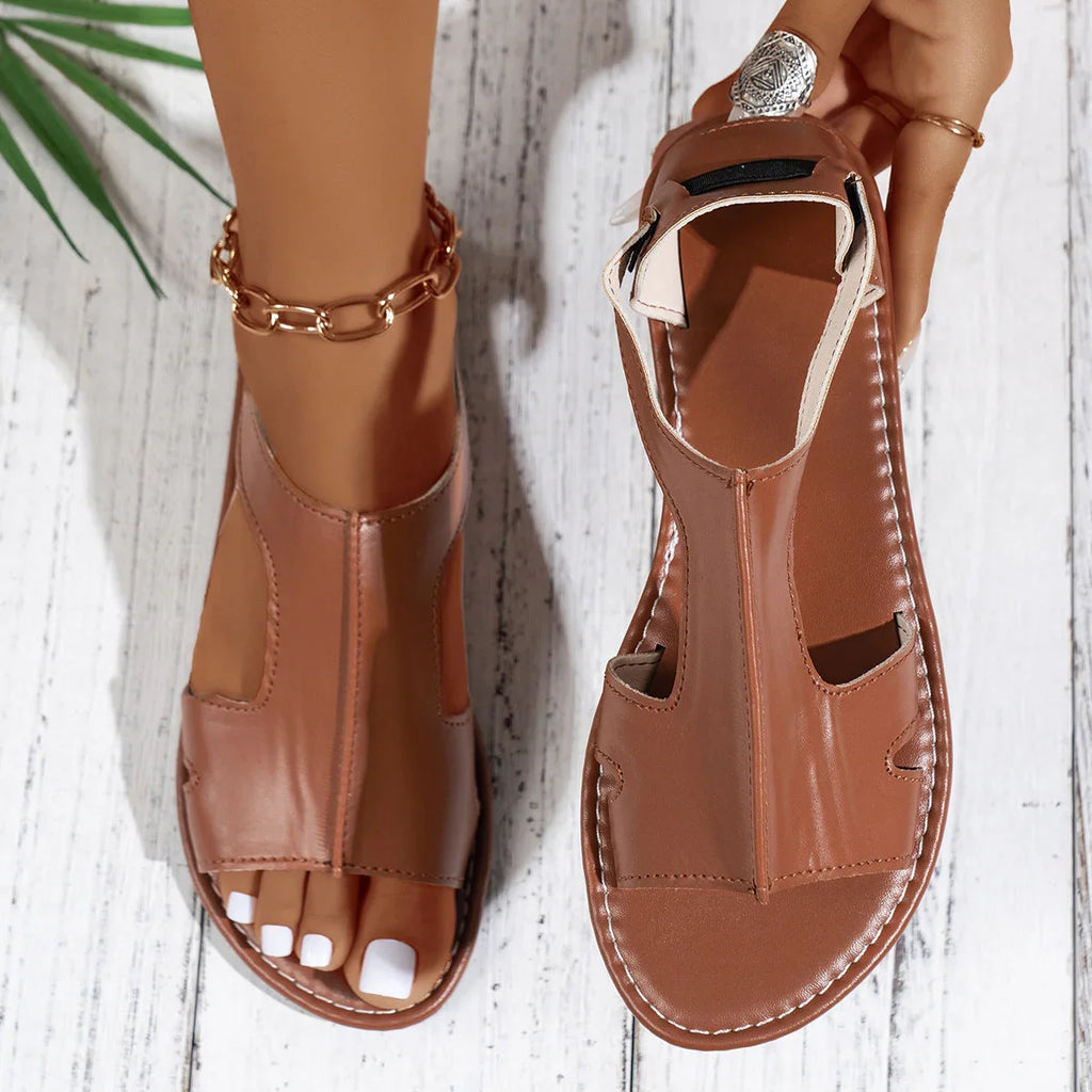 Casual Style Round Toe Fish Mouth Side Empty Heel Outer Wear Plus Size Women's Sandals - VAleG