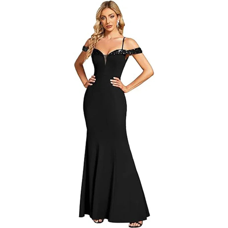 Women's Clothing Off-neck Sling Evening Long Dress - VAleG