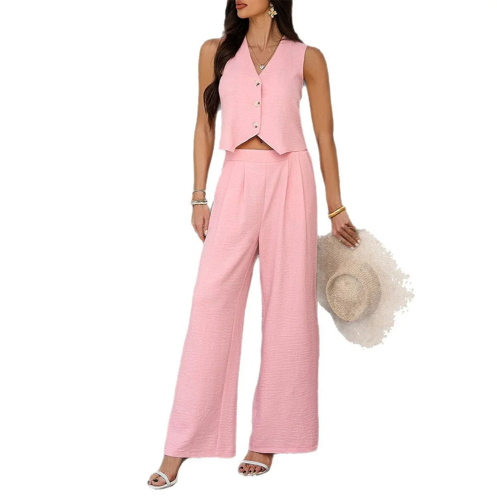 Holiday Vest Wide Leg Trousers Suit - VAleG