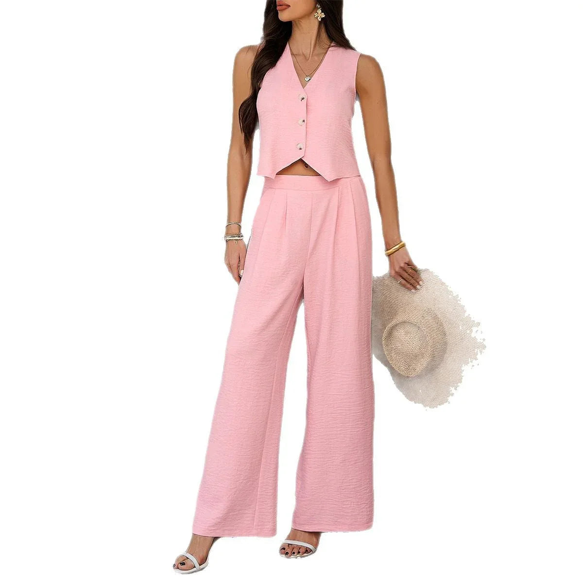 Holiday Vest Wide Leg Trousers Suit - VAleG