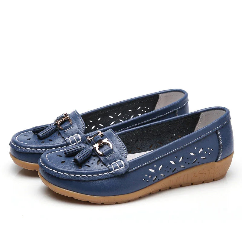 Women's Hollow Leather Shoes Soft Bottom Wedge Hole - VAleG