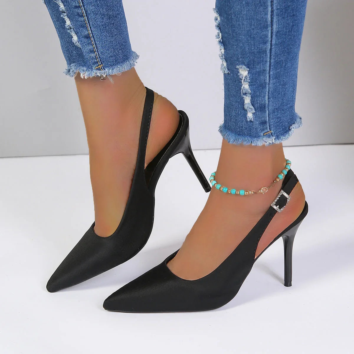 High Heel Sandals Closed Toe Back Empty Back Strap Shallow Mouth - VAleG