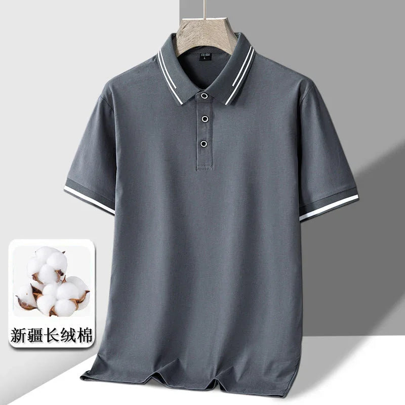 Men's Short-sleeved T-shirt Full Cotton Thin Section Business Lapel - VAleG