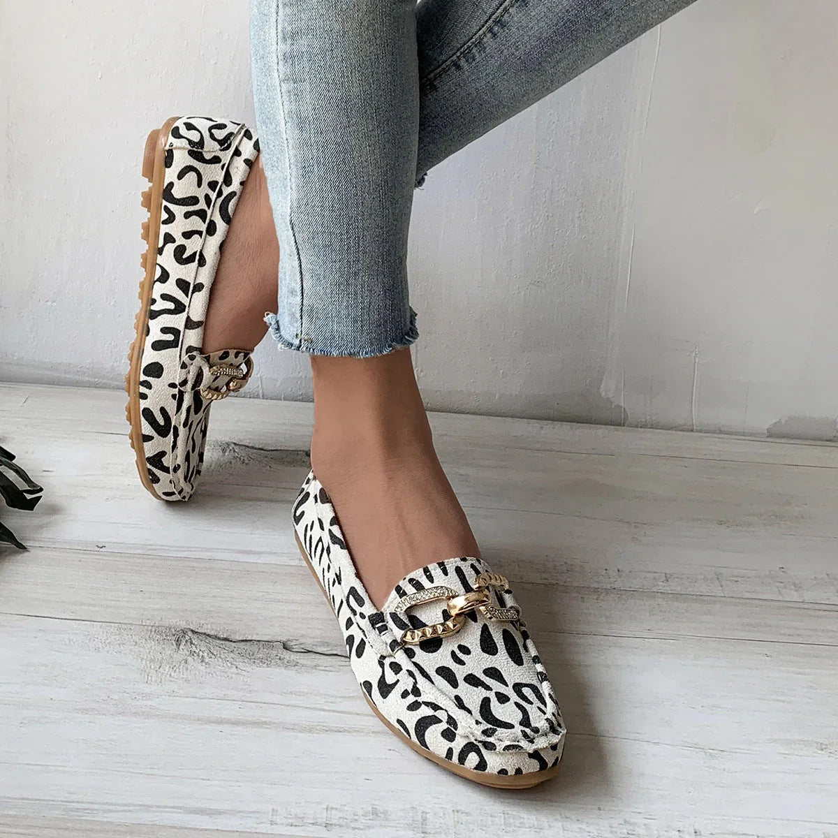Chain Low-cut Flat Leopard Print Pumps Women - VAleG