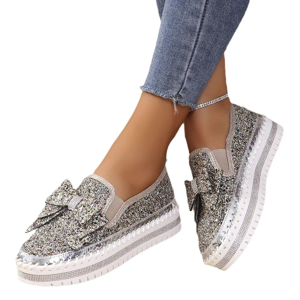 Plus Size Rhinestone Platform Loafers Women - VAleG