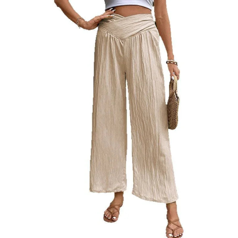 Women's High Waist Pure Color Cropped Wide-leg Pants - VAleG