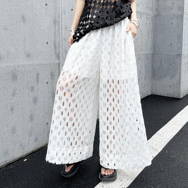 Lace Hollow-out Design Wide-leg Pants - VAleG