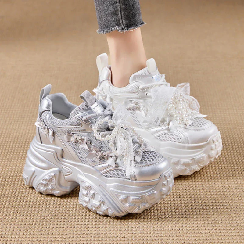 Mesh Surface Breathable Casual Versatile Thick Bottom Height Increasing Shoes - VAleG