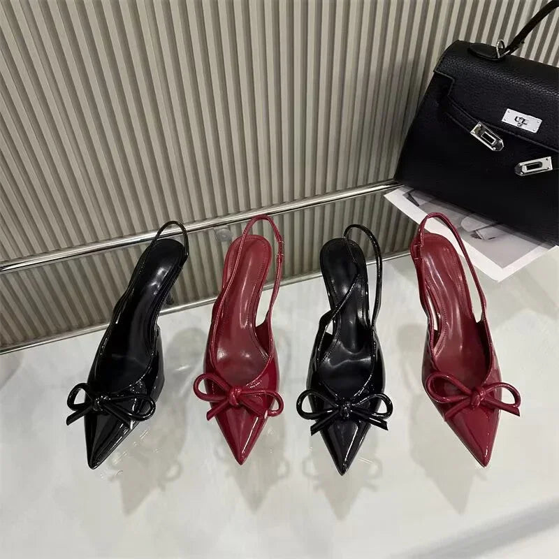Solid Color Closed Toe Bow Stiletto Heel Pointed-toe Fashion High Heel Sandals For Women - VAleG