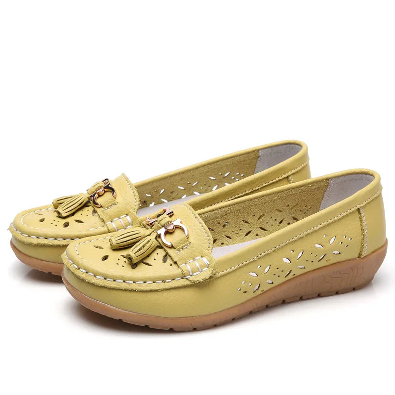 Women's Hollow Leather Shoes Soft Bottom Wedge Hole - VAleG