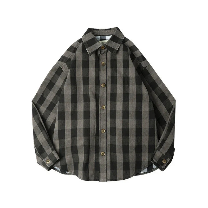 American Retro Plaid Loose Shirt Coat Men - VAleG