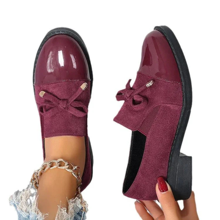 Women's Bowknot Chunky Heel One Pedal Loafer - VAleG