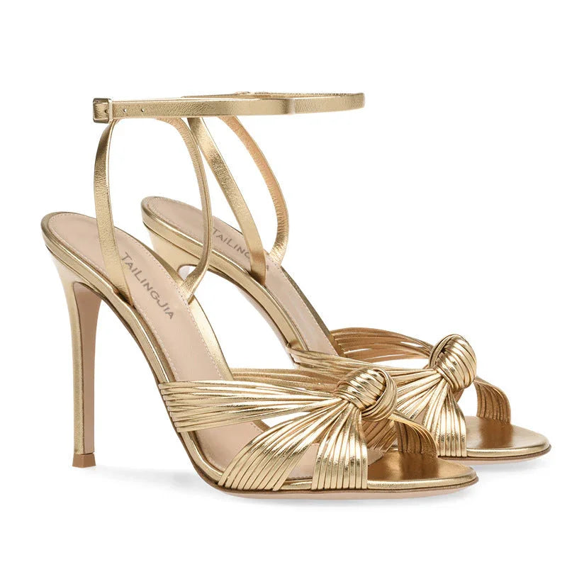 European And American Ladies Plus Size Light Gold PU Stiletto Heels - VAleG