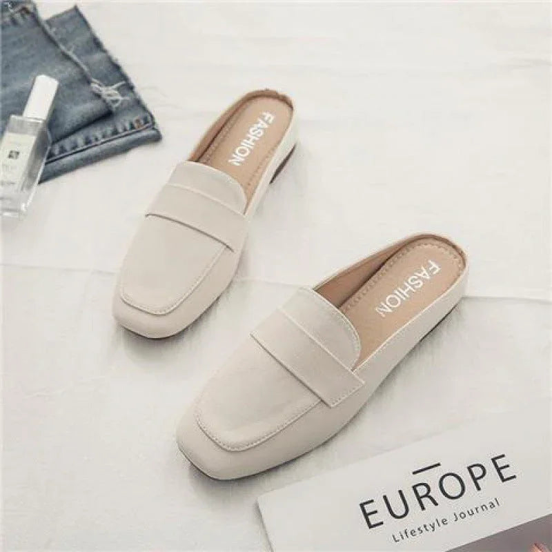 Closed Toe Half Slippers Women's Flat Soft Leather - VAleG