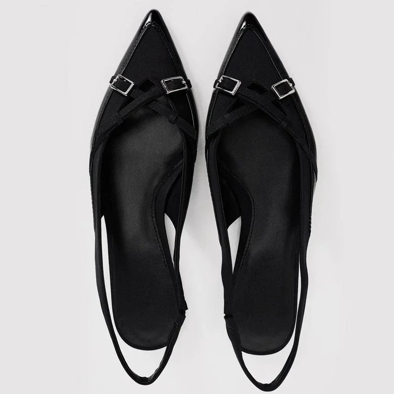 Closed Toe Sandals Women's Black Cross Strap Patent Leather Flat Casual Mules - VAleG