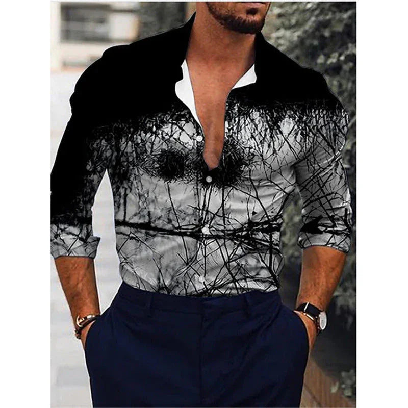 Men's Gradient 3D Printed Long-sleeved Shirt - VAleG