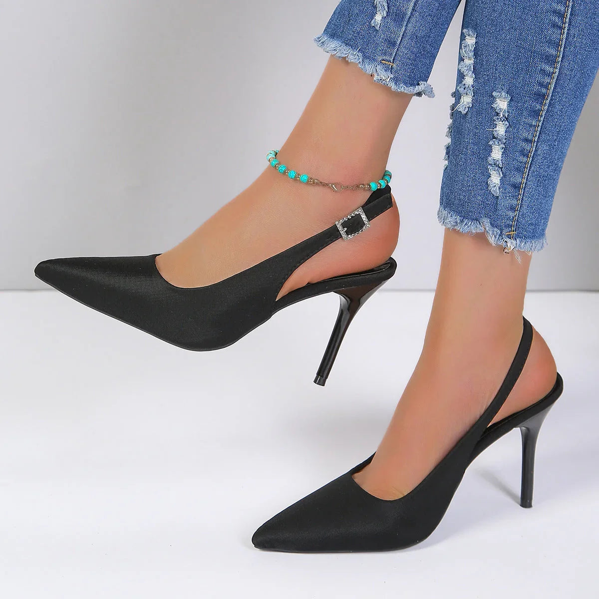 High Heel Sandals Closed Toe Back Empty Back Strap Shallow Mouth - VAleG