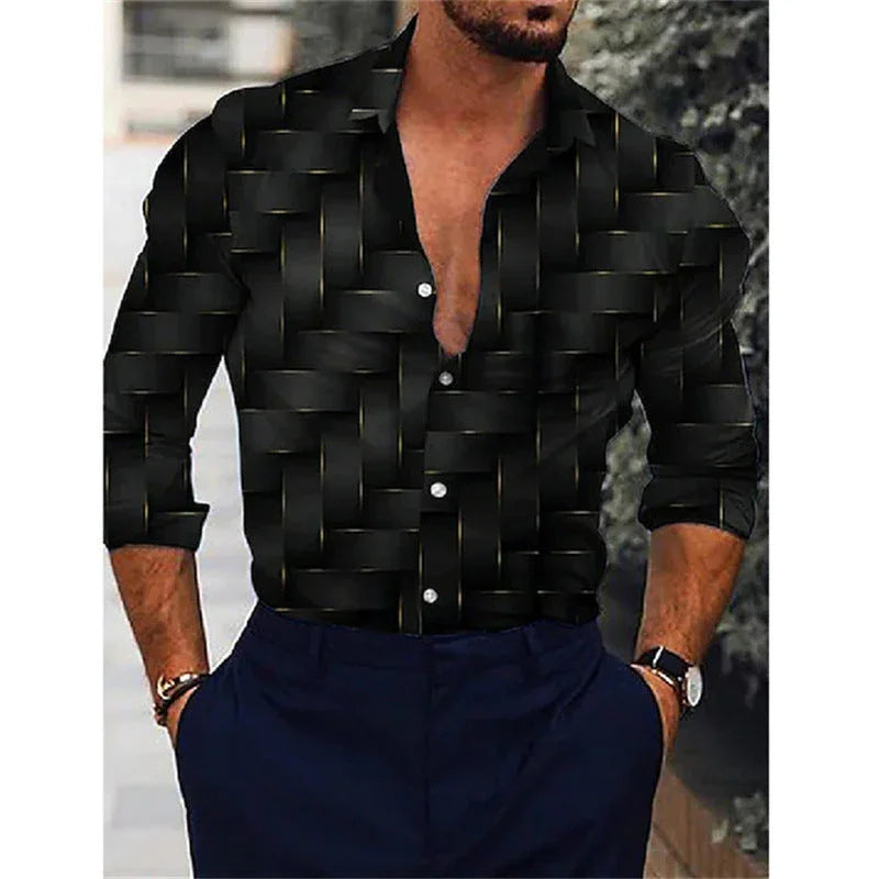 Men's Gradient 3D Printed Long-sleeved Shirt - VAleG
