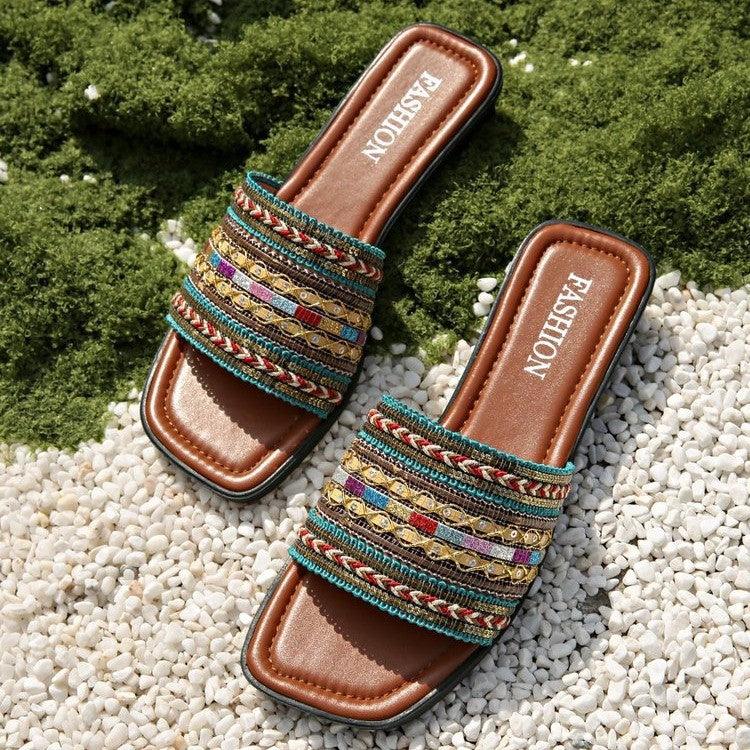 Breathable Bohemian Style Slip-on Peep-toe Slippers - VAleG