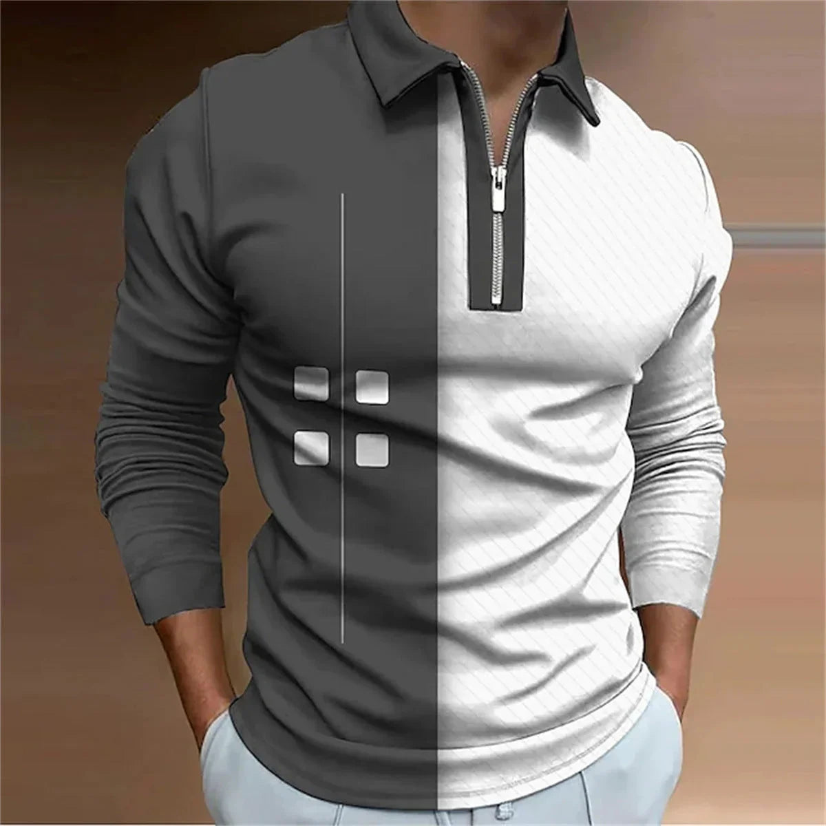 European And American Men's Lapel Polo Shirt Fashion Casual Long Sleeve - VAleG