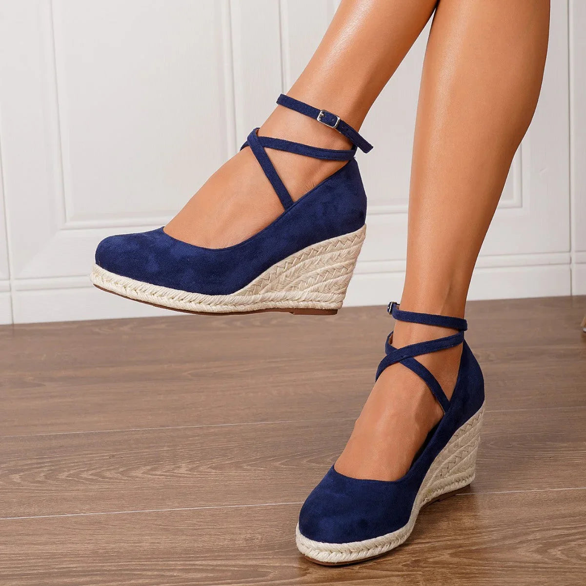 Straw Woven Wedge Closed Toe High Heels - VAleG
