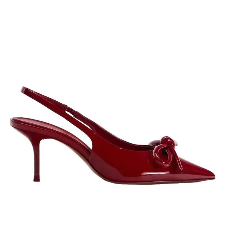 Solid Color Closed Toe Bow Stiletto Heel Pointed-toe Fashion High Heel Sandals For Women - VAleG