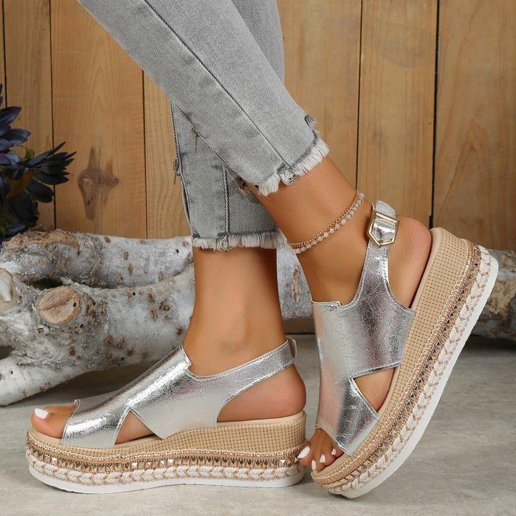 Women's Plus Size Rope Bottom Platform Sandals - VAleG