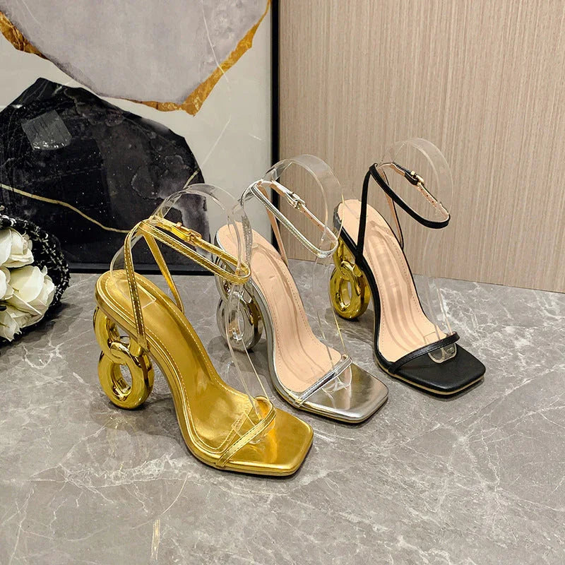 Thin Strap Square Toe Abnormal Shape Heels Catwalk High Heel Sandals - VAleG
