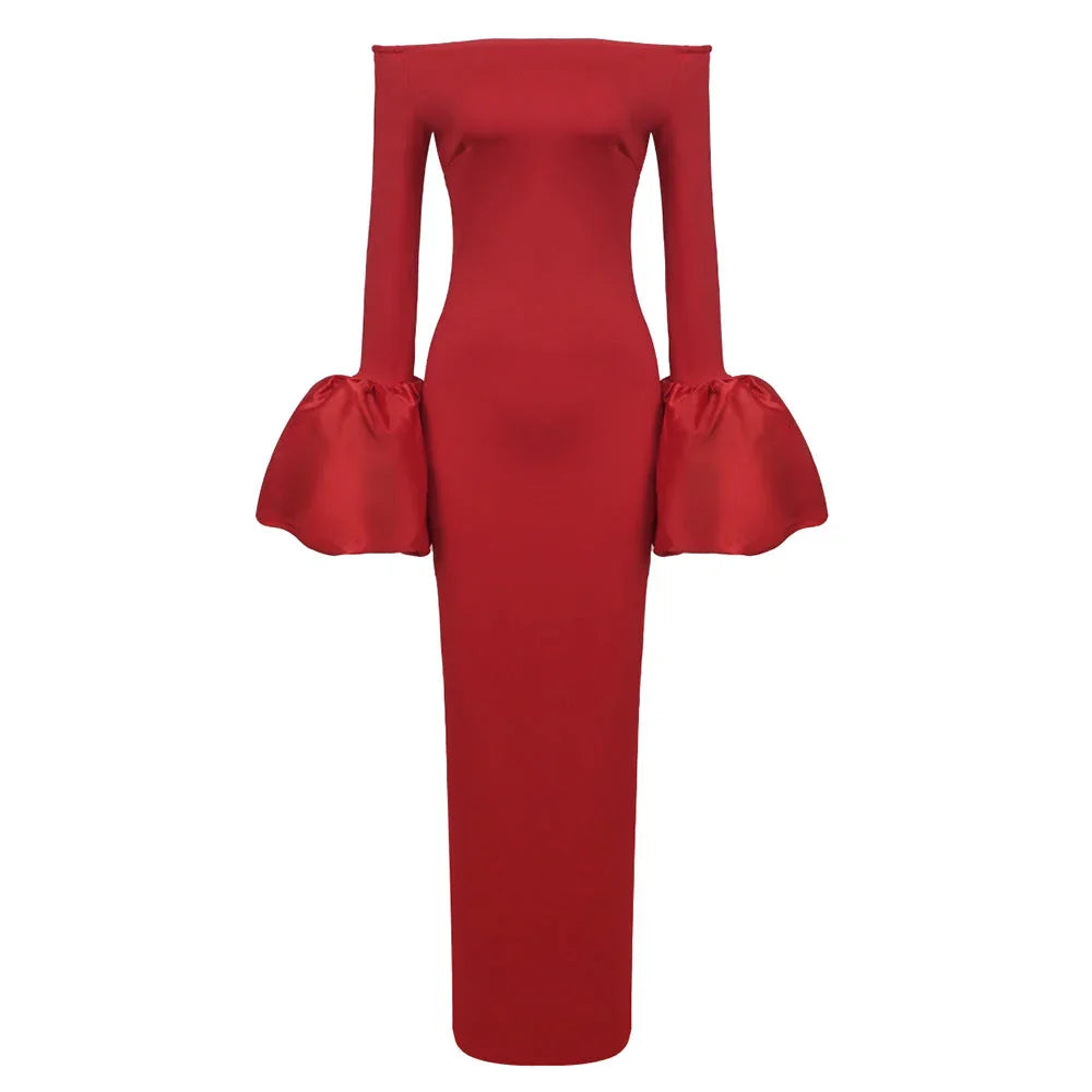 Dress Red And Black Slim-fit Long Sleeve French Lantern Sleeve Dress - VAleG