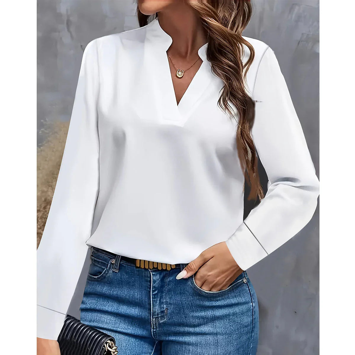 Simple Casual Solid Color And V-neck Loose Shirt Women's Top - VAleG