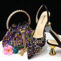 Colorful Stone Bucket Handbag With Pointed Toe Women's Pumps Middle Heel - VAleG