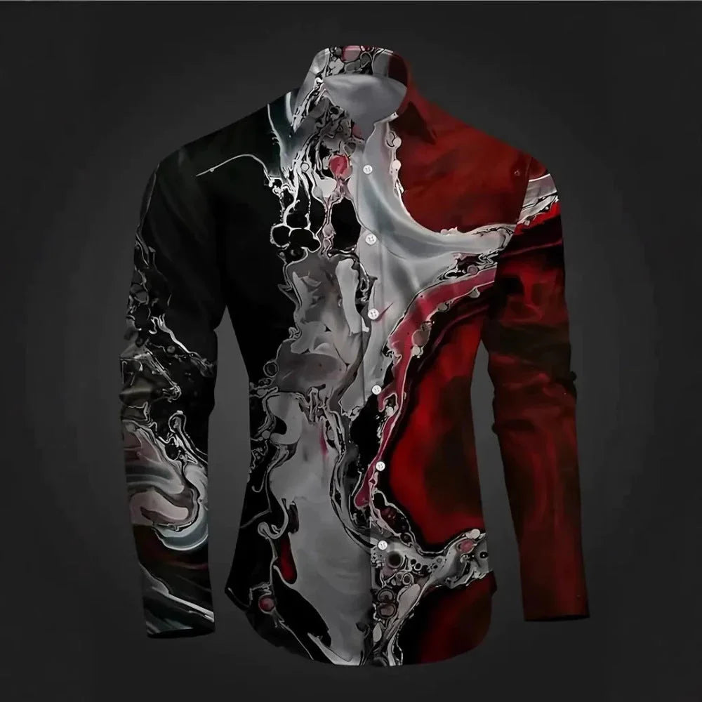 European And American Spring And Autumn Leisure Personalized Trendy Men Long Sleeve 3D Printed Shirt - VAleG