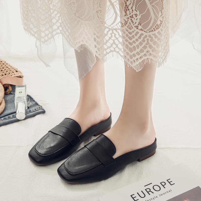 Closed Toe Half Slippers Women's Flat Soft Leather - VAleG