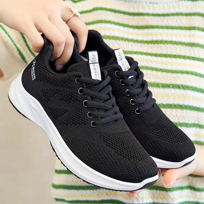 Breathable Fly Woven Mesh Running Shoes Women's Flat Soft Sole Sneakers - VAleG